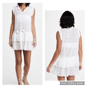 Playa Lucila White Eyelet Sheer Swim Coverup Tiered Dress Tassel Trim Small